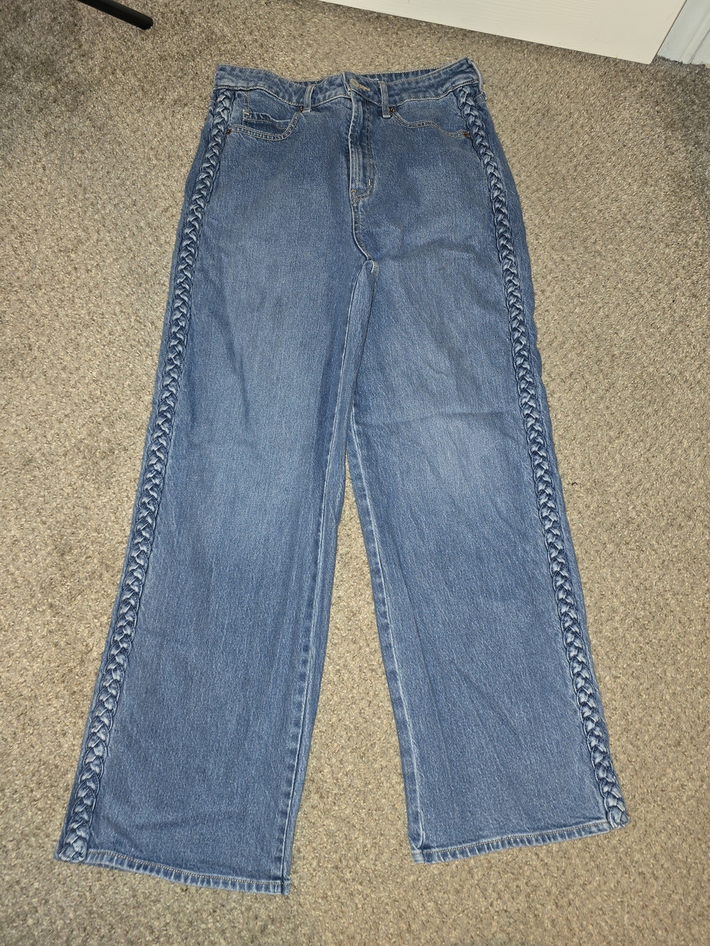 Old Navy Blue Braided-Side High Rise Wide Leg Jeans Size 8
